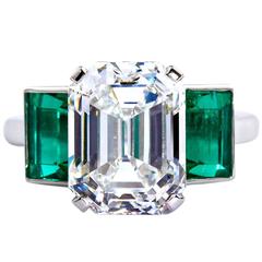 6.36 Carat Emerald Cut Diamond Colombian Emerald Platinum Ring 9