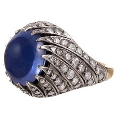 Natural 9 Carat Sri Lanka Cabochon Sapphire Diamond Ring