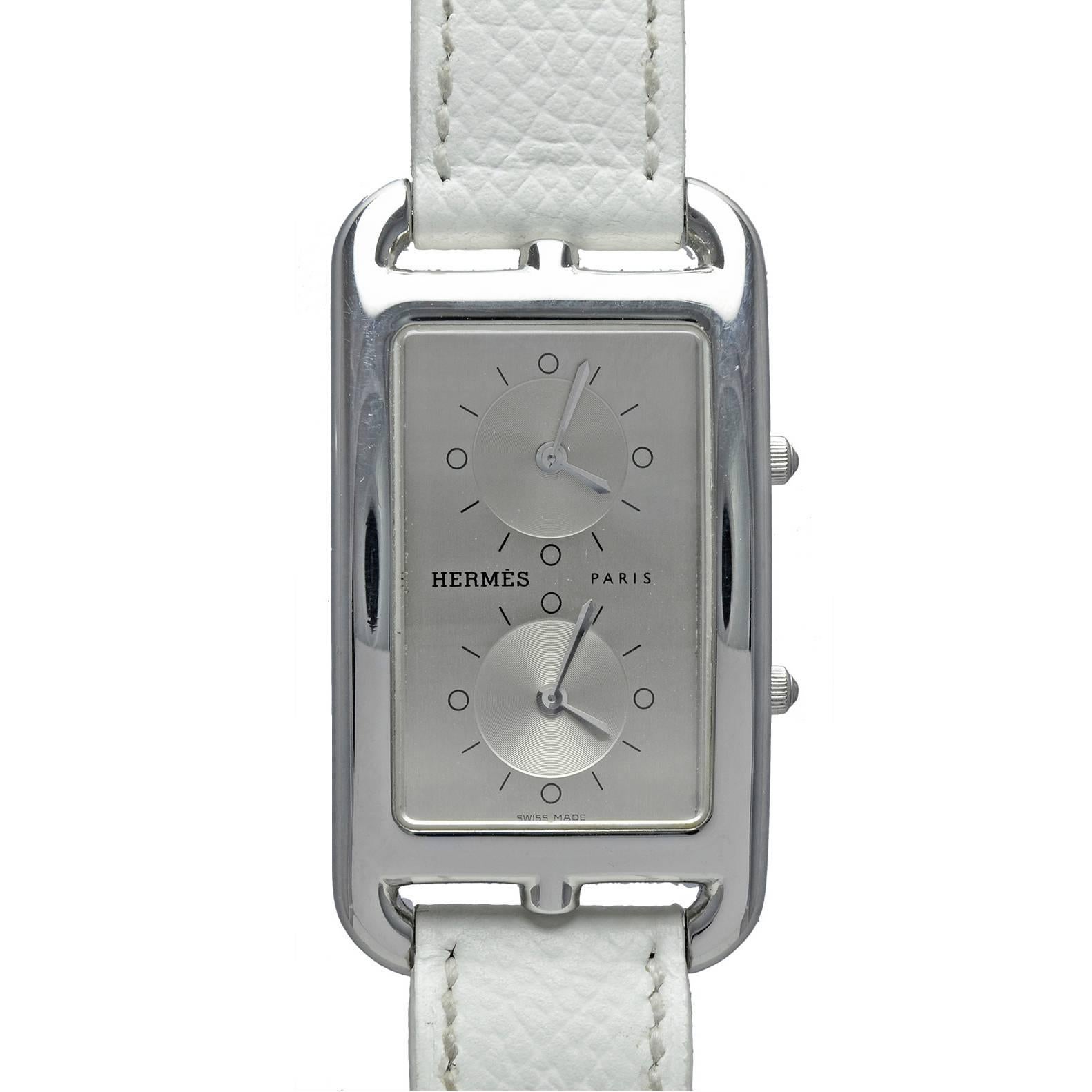 Hermes Stainless Steel Dual Time-Zone Cape Cod Wristwatch