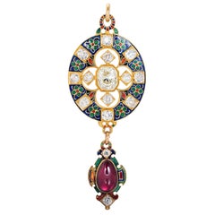 Enamel Diamond and Garnet Holbeinesque Pendant, circa 1870