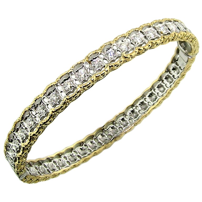 18 Karat Gold And 1 00 Carat Diamond Hand Engraved Bangle Handmade 18 Karat Gold And 1 00 Carat Diamond Hand Engraved Bangle Handmade In Italy For