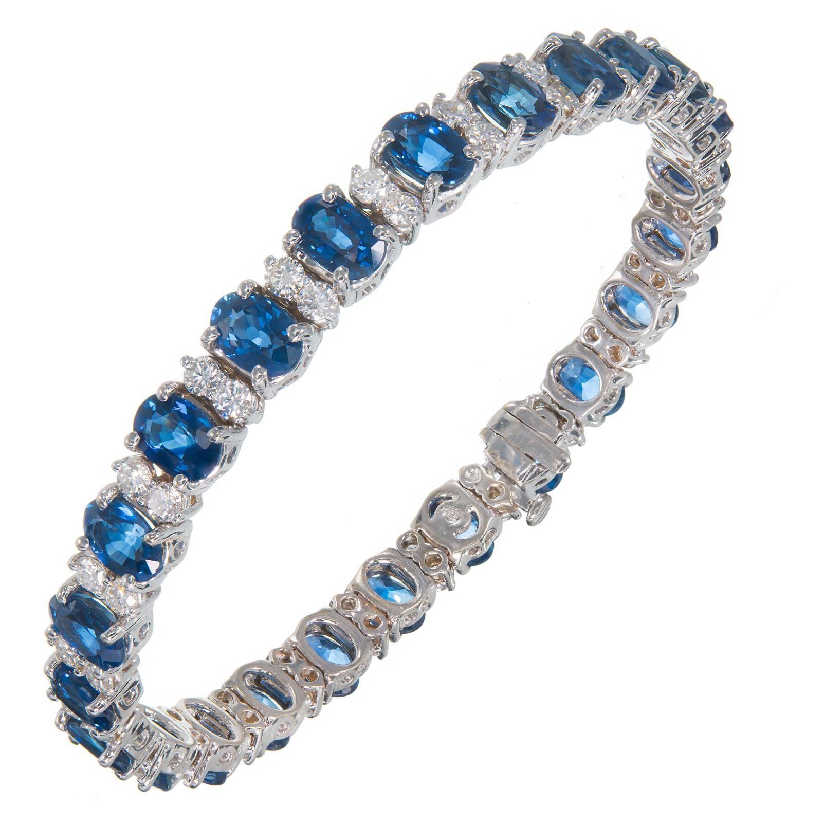 15.60 Carat Blue Sapphire Diamond Gold Link Bracelet