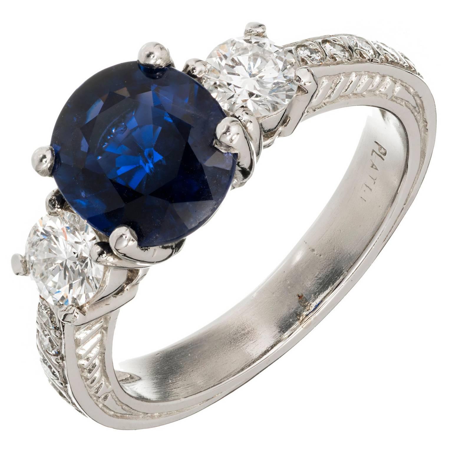 Peter Suchy Bague de fiançailles en platine avec saphir bleu naturel de 2,48 carats et diamants