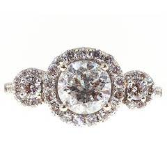 Diamond Three Stone Halo Gold Engagement Ring 10