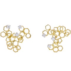 Andrew Grima, Diamond and Gold Honeycomb Design Earrings