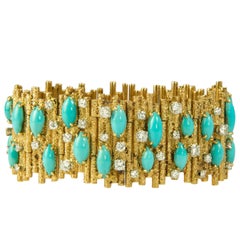 George Weil, Diamond, Turquoise, Platinum, and Gold Bracelet