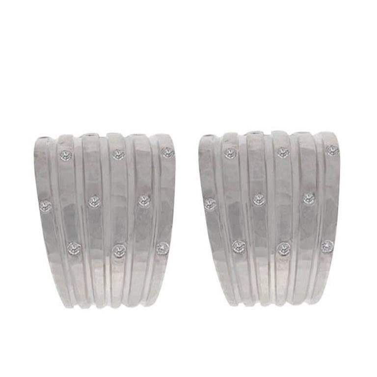 Hammered Finish 18 Karat White Gold Earrings With Diamond Accent For Hammered Finish 18 Karat White Gold Earrings With Diamond Accent For