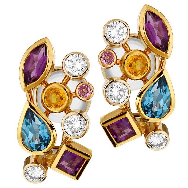 Multicolored Gemstone And Diamond Tutti Frutti Earrings For At Multicolored Gemstone And Diamond Tutti Frutti Earrings For