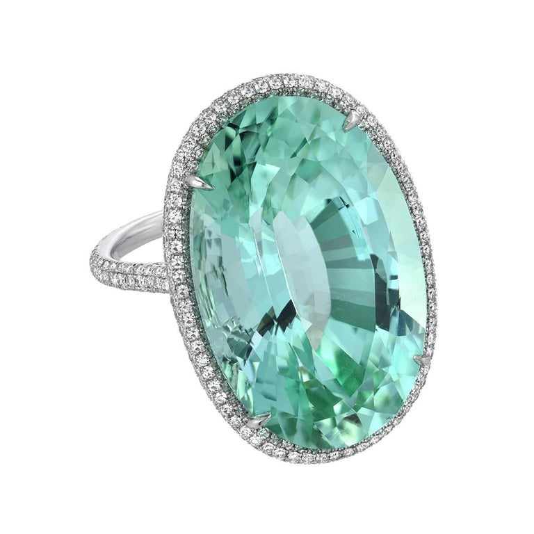 Tourmaline Neon Blue/Green Platinum Ring Diamond Spinel and