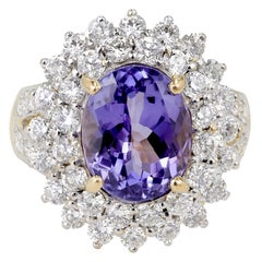 Vintage 5.17 Carat Oval Purple Blue Tanzanite Diamond Gold Cocktail Ring