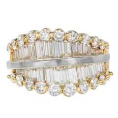 Graduated Baguette Round Diamond Gold Cocktail Ring 10