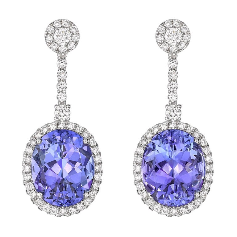 Kiki Mcdonough 18 Carat White Gold Tanzanite And Diamond Earrings Kiki Mcdonough 18 Carat White Gold Tanzanite And Diamond Earrings For