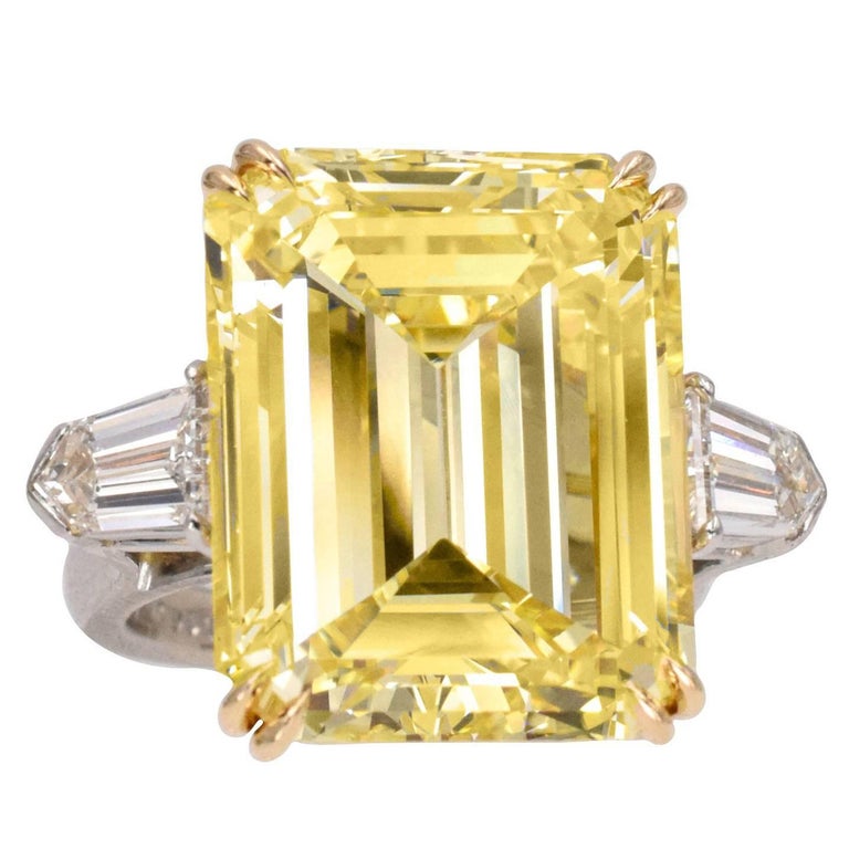 16.30 Fancy Intense Yellow Diamond Ring For Sale at 1stdibs