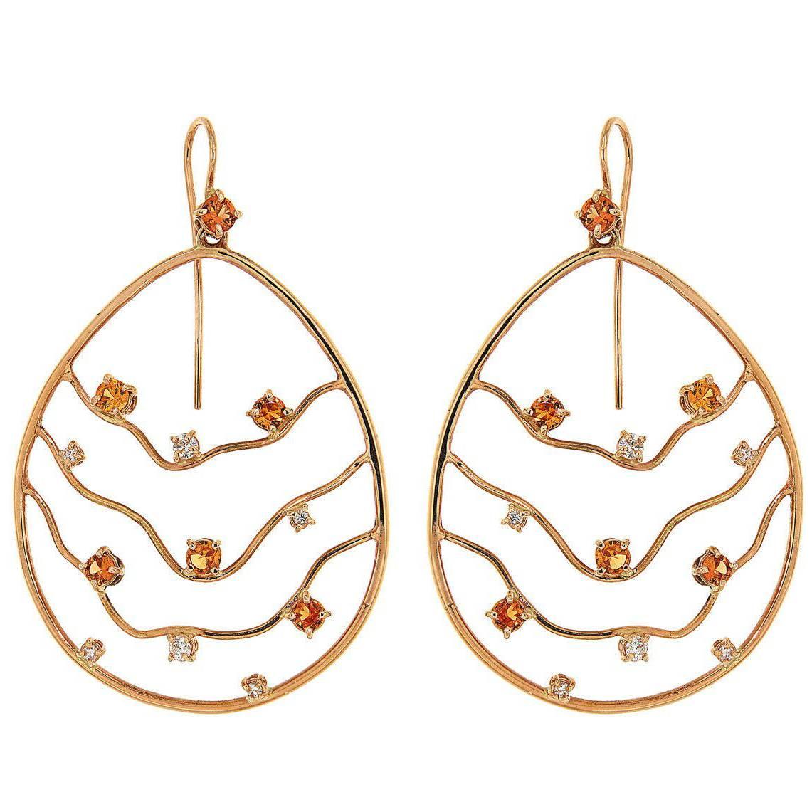 Orange Sapphires Diamonds 18K Rose Gold Earrings Made In Italy By Botta Gioielli