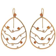 Orange Sapphires Diamonds Rose Gold Earrings Modern 11