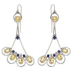 Blue Sapphires Yellow Beryls Diamonds White Gold Earrings Modern 4