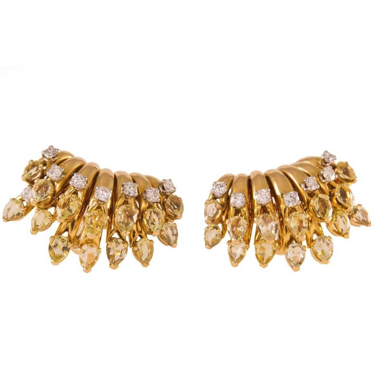 Jean Schlumberger Yellow Tourmaline Diamond Gold Earclips For Sale at ...