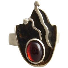 Sam Kramer Surrealist Garnet Sterling Silver Ring circa 1950