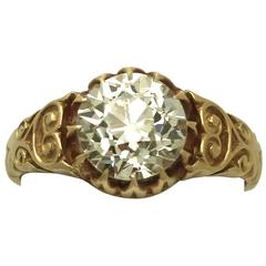 Antique Victorian 2.30 Carat Diamond 18k Yellow Gold Solitaire Ring 12