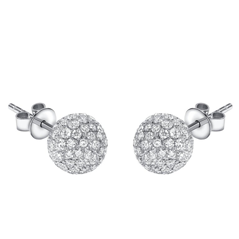 1 75 Carat Total Diamond Platinum Stud Earrings At 1stdibs 1 75 Carat Round Pave Set Diamond 18 Kt White Gold Tresor Ball Stud Earrings