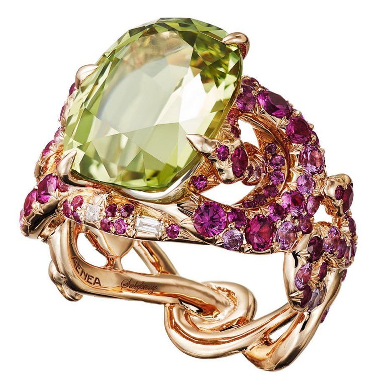 Aenea "Sarpa" Ring Four Snakes, Chysoberyll and Pink Sapphires For Sale