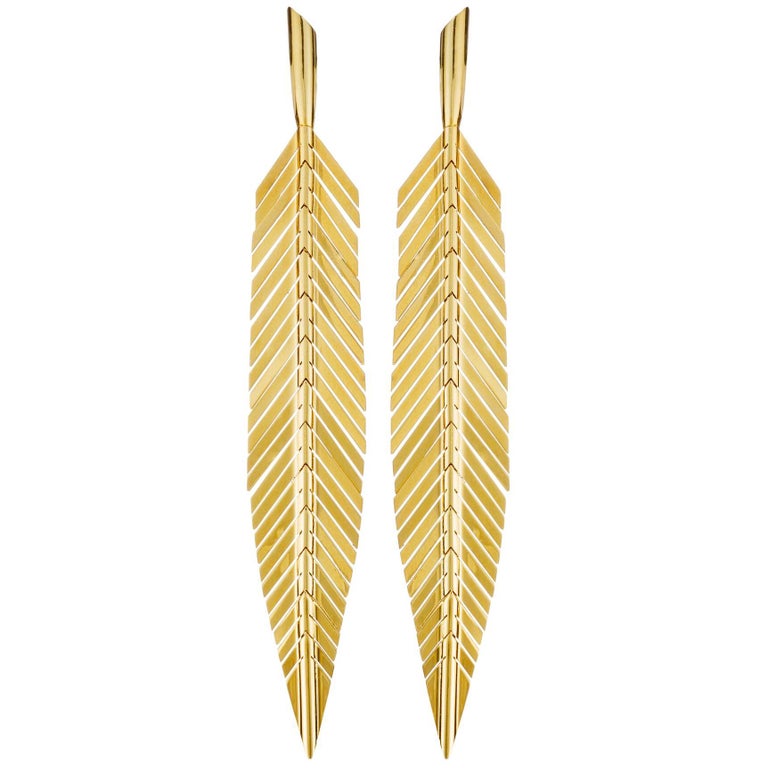 Cadar Feather Drop Earrings 18k Yellow Gold Medium For At Cadar Feather Drop Earrings 18k Yellow Gold Medium For