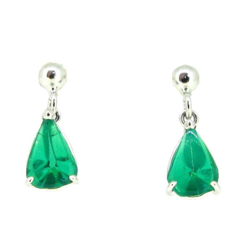 Pear Shape Colombian Emerald White Gold Studs Earrings For At Pear Shape Colombian Emerald White Gold Studs Earrings For