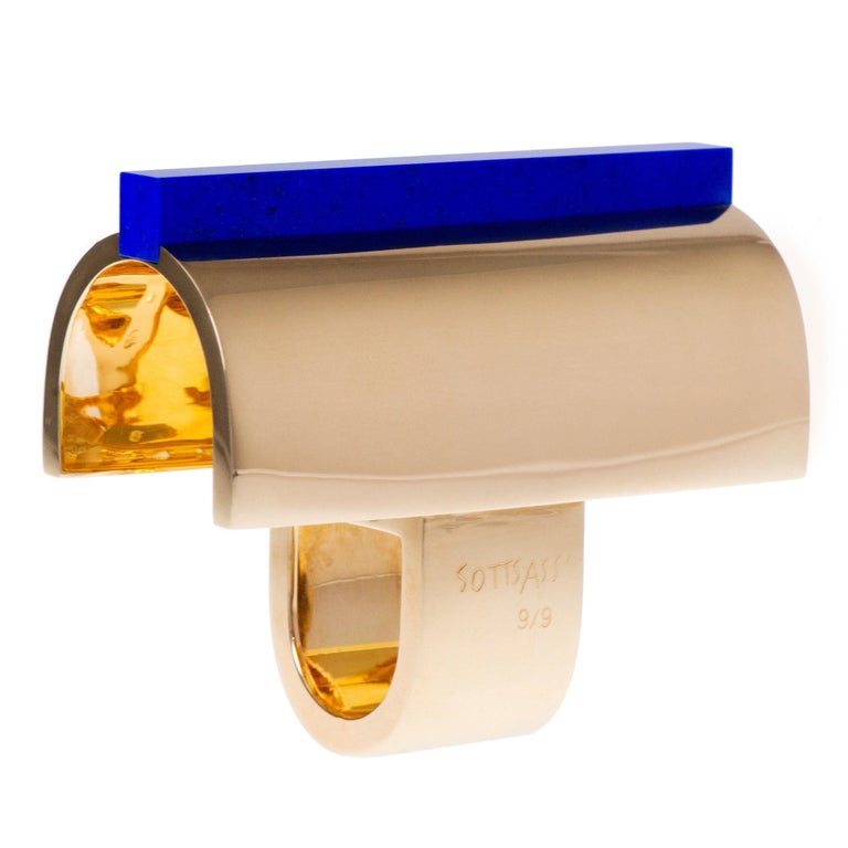 2002 Limited Edition Ettore Sottsass for Cleto Munari Lapis and Gold "Ring Mane" For Sale