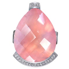 Alex Soldier Rose Quartz Diamond White Gold Swan Ring One of a Kind
