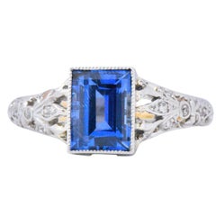 Edwardian 1.37 Carat AGL Unheated Ceylon Sapphire Diamond Ring