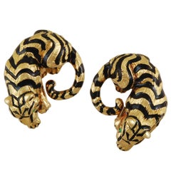 David Webb Emerald Eyes Tiger Ear Clips