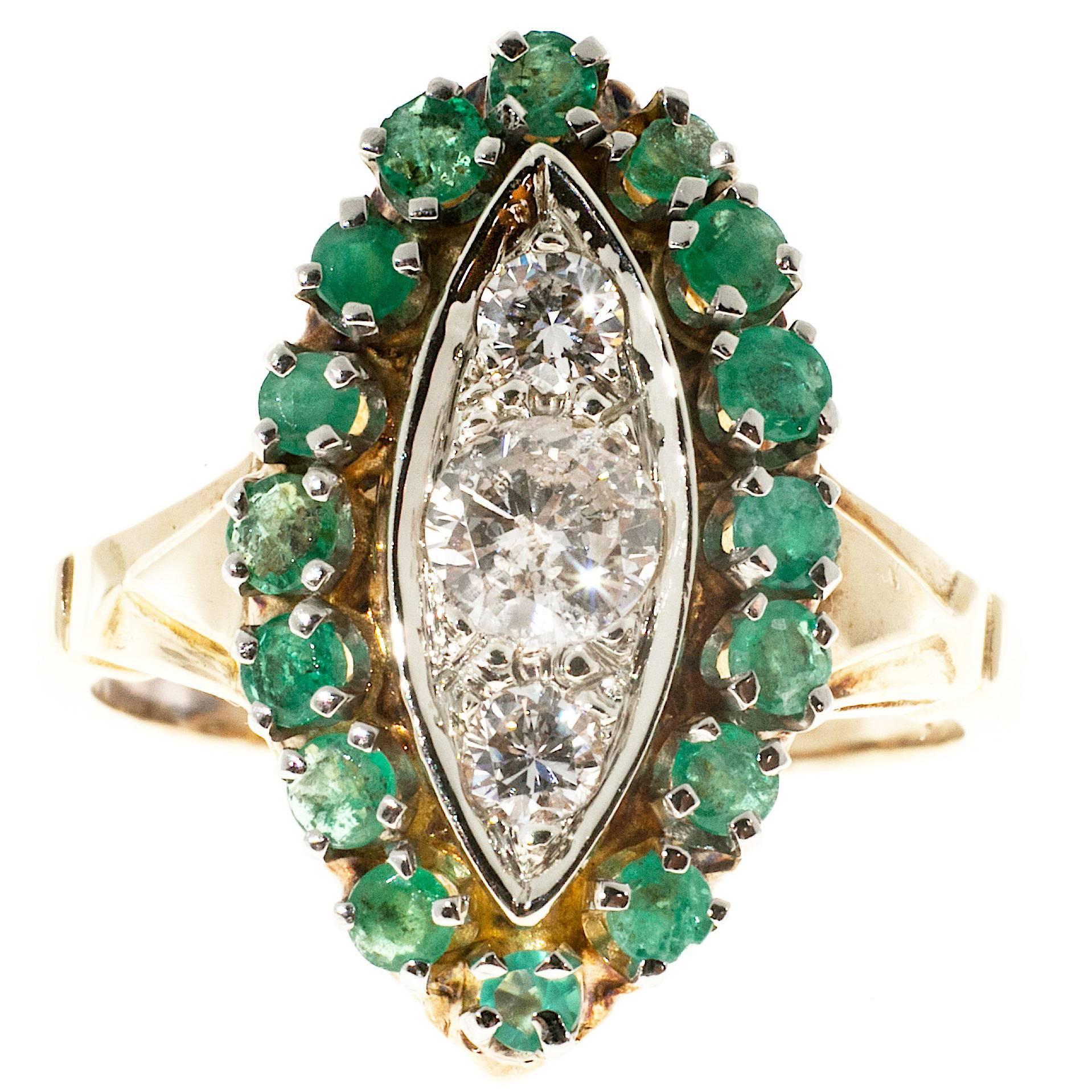 Emerald Diamond Gold Halo Ring