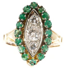 Emerald Diamond Gold Halo Ring