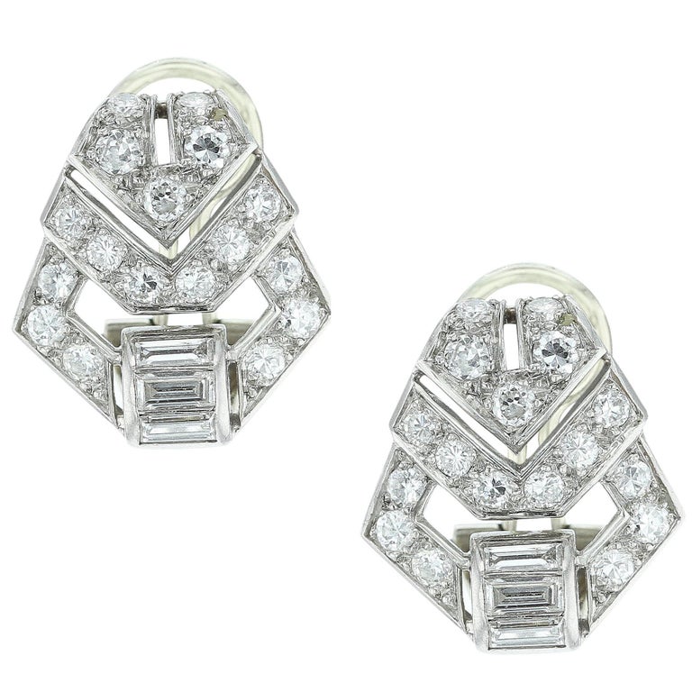Art Deco Diamond Earrings For At 1stdibs Art Deco Diamond Earrings For