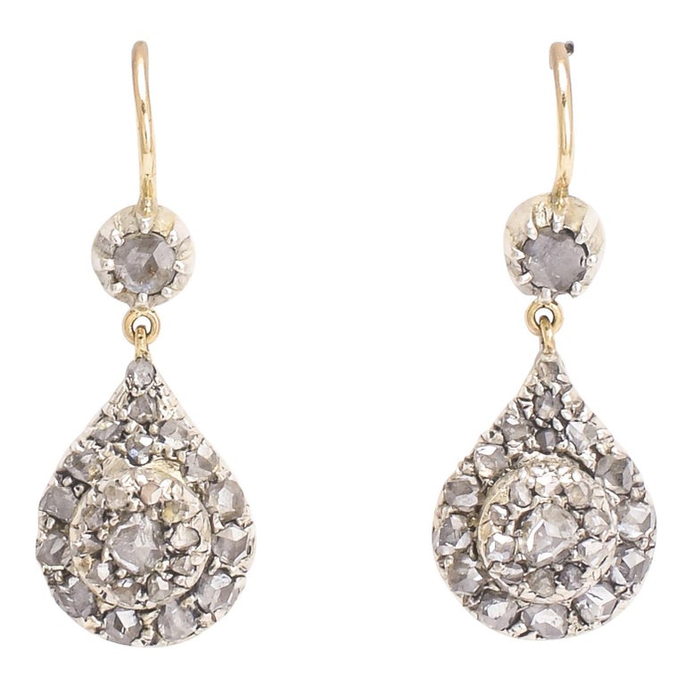 Antique Georgian Rose Cut Diamond Teardrop Earrings For At 1stdibs Antique Georgian Rose Cut Diamond Teardrop Earrings For