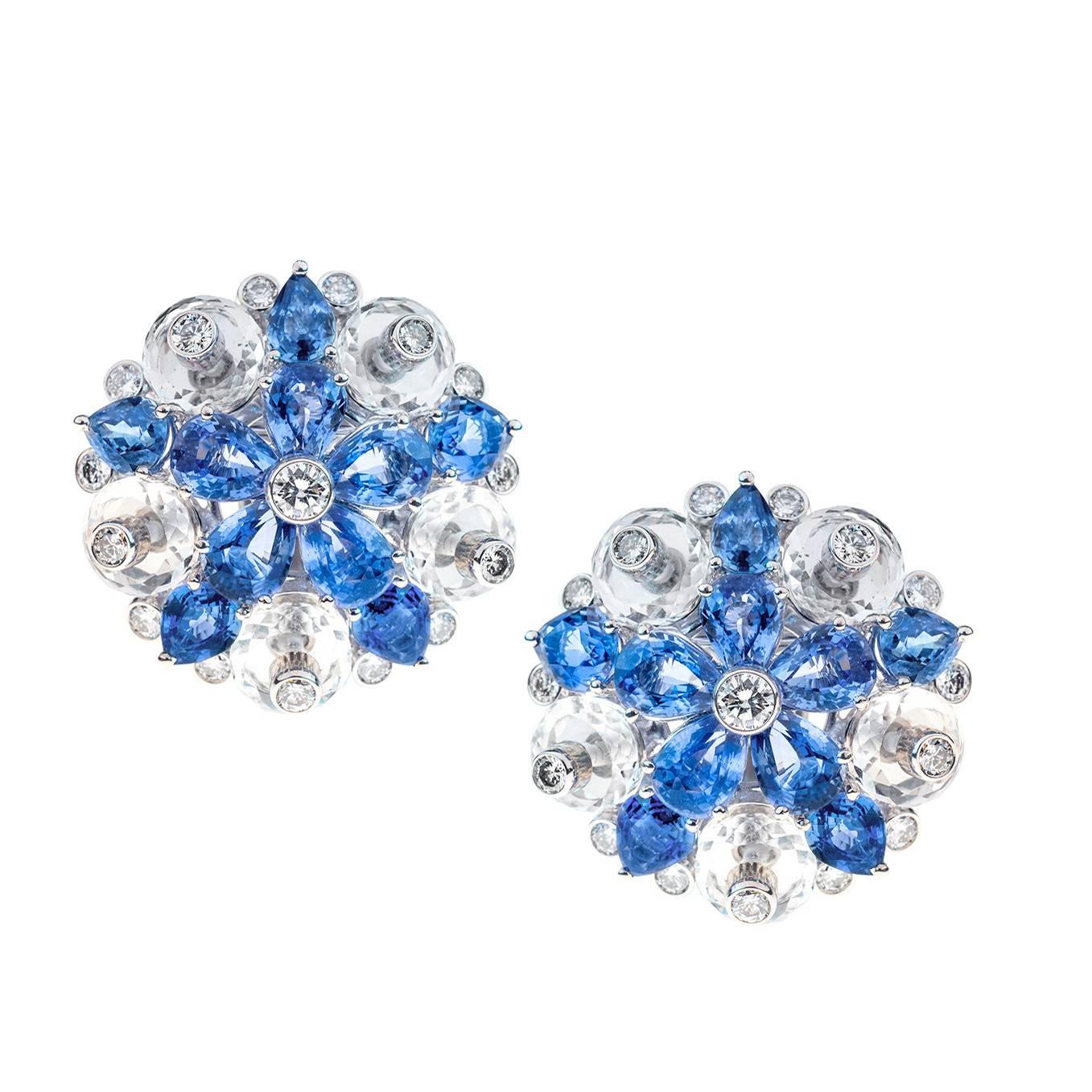 Sapphire Rock Crystal Diamond Earclips by Aletto Bros.