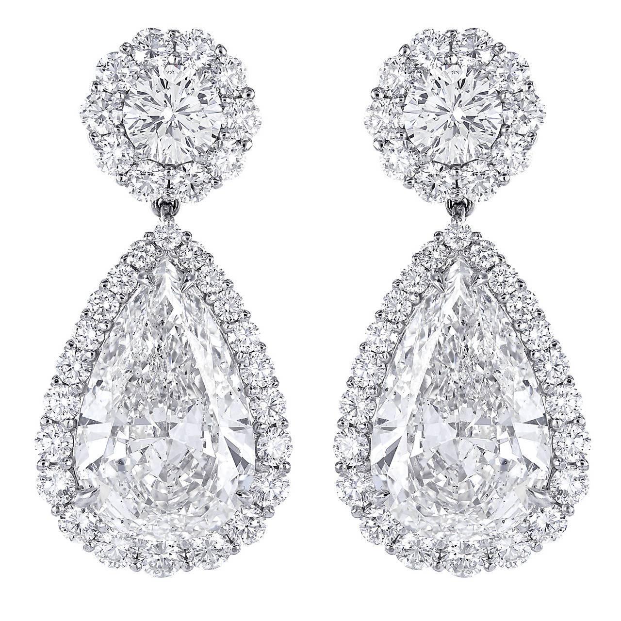 25.69 Carat Pear Diamond Drop Earrings