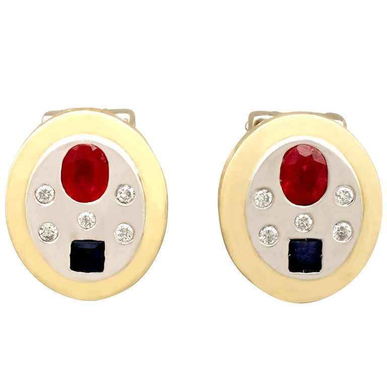 1960s Ruby Shire And Diamond Yellow Gold Earrings For At 1960s Ruby Shire And Diamond Yellow Gold Earrings For