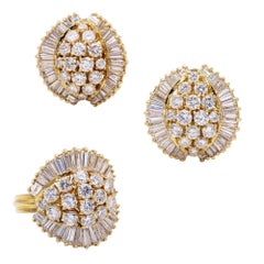 Mouawad 24 Carat Diamond Gold Necklace Bracelet Ring And Earrings Baguette And Round Diamond Earring Ring Set