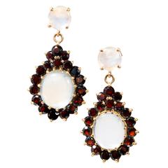 Moonstone Garnet Gold Dangle Earrings 10
