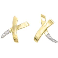 Tiffany & Co. Paloma Picasso Diamond Gold X Earclips