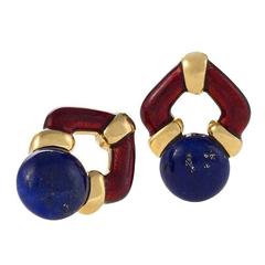 Andrew Clunn 1960's Enamel Lapis Gold Earrings