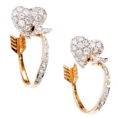1.50 Carat Diamond Heart Gold Cupid's Arrow Hoop Earrings