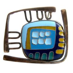 Polly Stehman Enamel Sterling Abstract Modernist Brooch