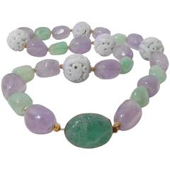 Emerald Jade  Amethyst Bead Necklace