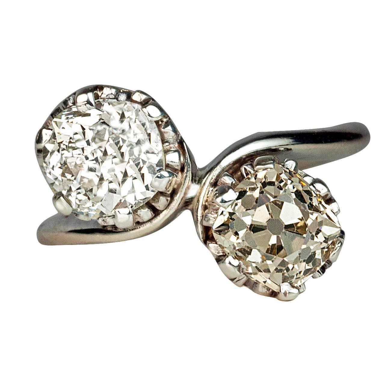 Antique Diamond Gold Bypass Engagement Ring