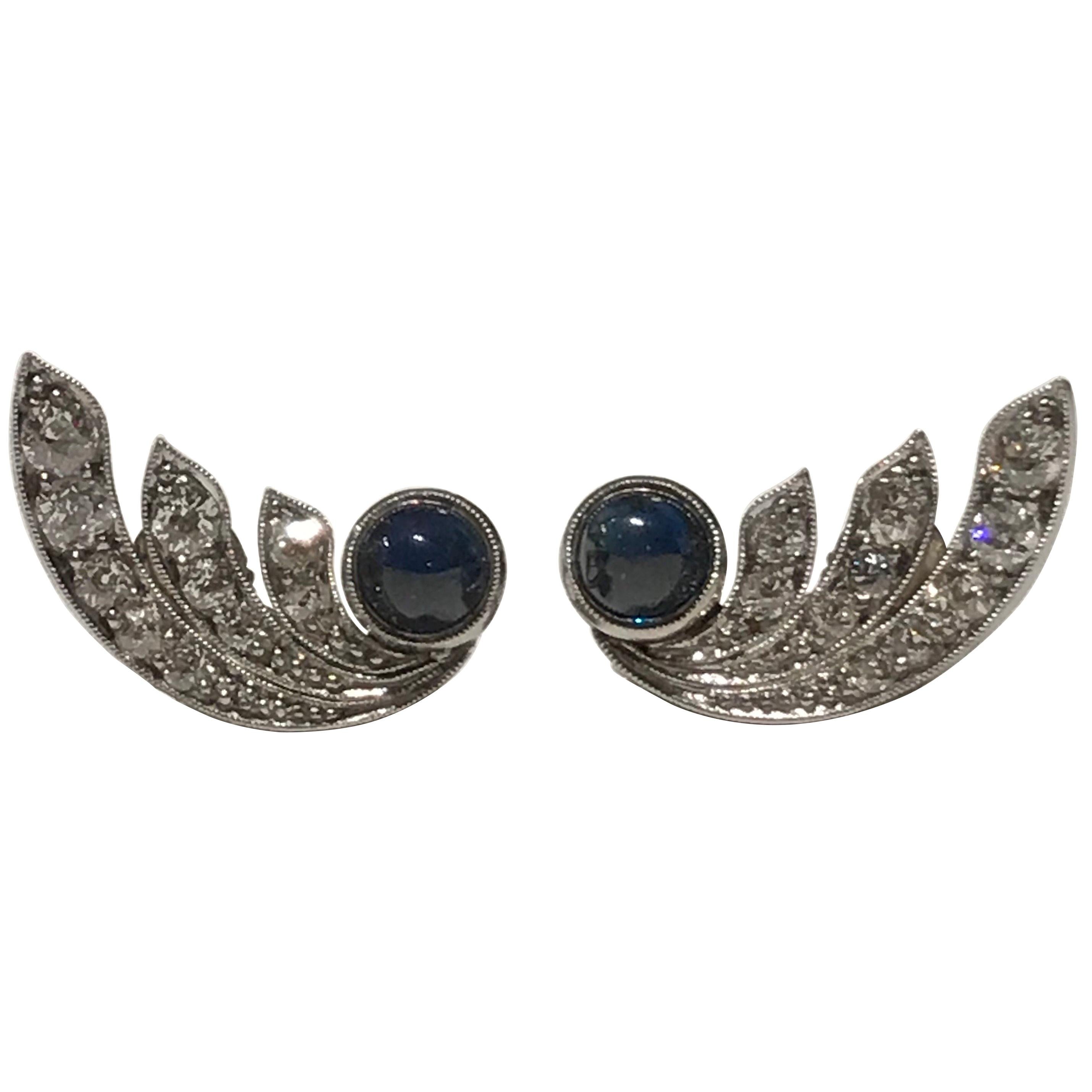 Sapphire and Diamond Art Deco Earrings For Sale