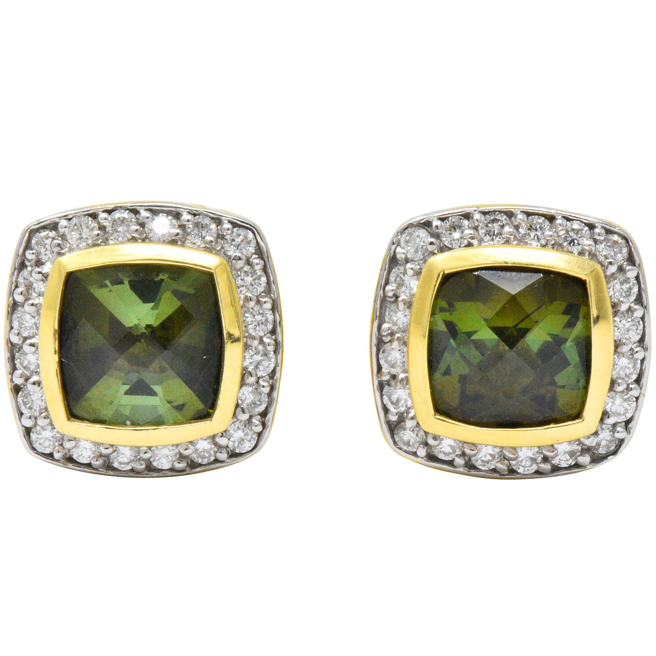 David Yurman 4.80 Carat Diamond Tourmaline 18 Karat Two-Tone Gold Stud Earrings