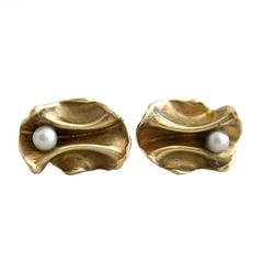 1950s Pearl Folded Gold Modernist Cufflinks