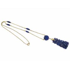 Natural Carved Lapis Gold Pendant Necklace